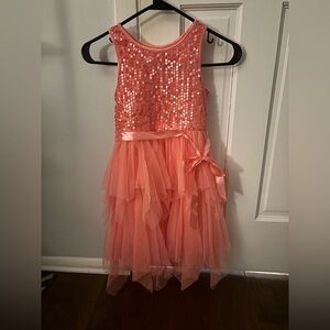 Sparkling Coral Tulle Girls Dress